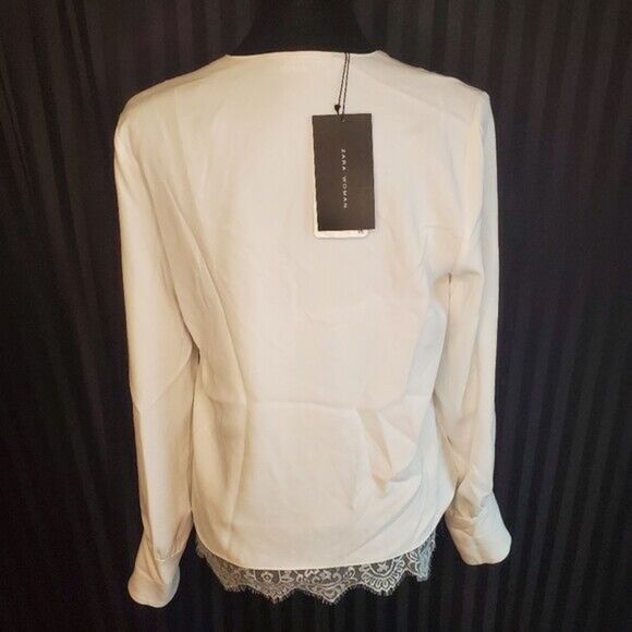 Zara Woman Plunge V Neck White Lace Blouse SZ Small - Picture 4 of 10